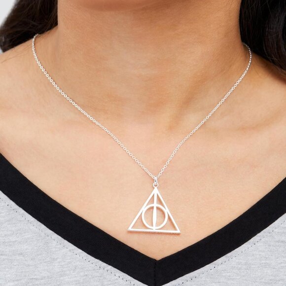 Women’s Silver Deathly Hallows Necklace 18-Inch Chain Gift Ready Jewelry - Picture 2 of 5